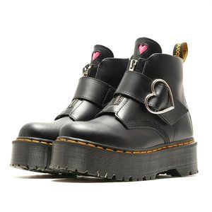 NEW! Cute Thick-Soled Black Doc Marten Style Womens Boots with Heart Buckle